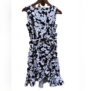 Calvin Klein Black and White Floral Midi Dress